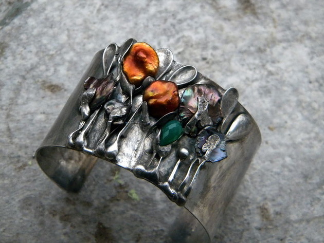 bransoletki wire wrapping barwne perły - BRANSOLETA MANKIET - CUFF