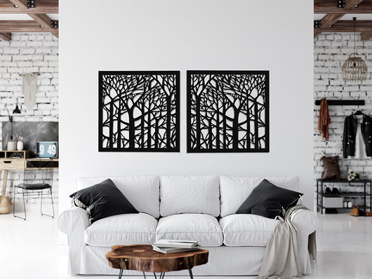 Ozdoby na ścianę DEKORACYJNY PANEL AŻUROWY, FOREST, DRZEWA, DEKORACJA ŚCIENNA 3D, ORNAMENT, DY
