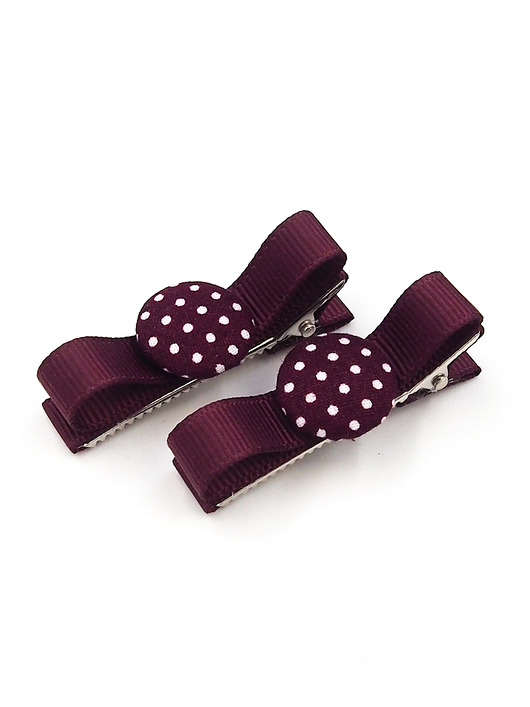 ozdoby do włosów dla dzieci Spinki do włosów  z guziczkiem w kropki Dottie Burgundy