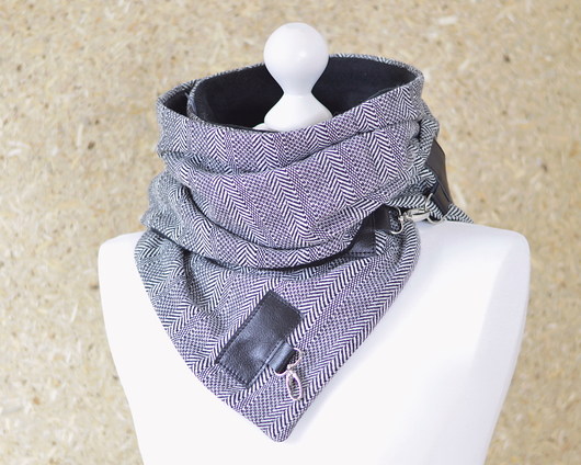 tuby i kominy Szal wzorzysta wełna ze skórą Unisex -Czarny