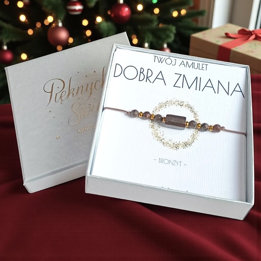 bransoletki z kamieni naturalnych Amulet - DOBRA ZMIANA - świąteczne pudełko - BRONZYT