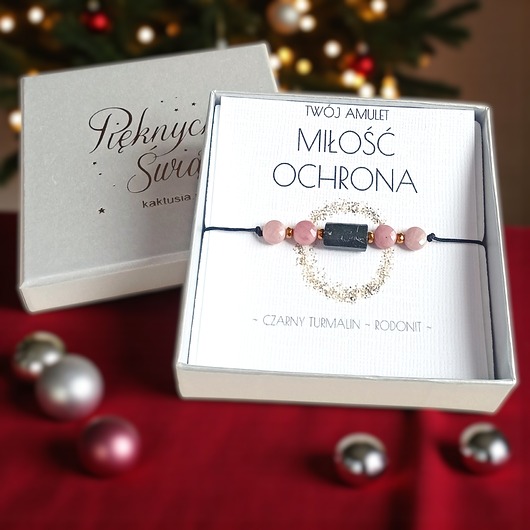bransoletki z kamieni naturalnych Amulet - MIŁOŚĆ i OCHRONA - świąteczne pudełko - TURMALIN, rodonit