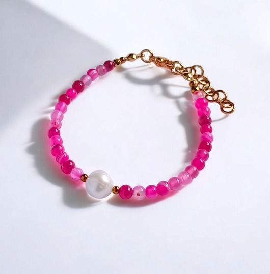 bransoletki z kamieni naturalnych Bransoletka : fuchsia & pearl collection : agat i perła