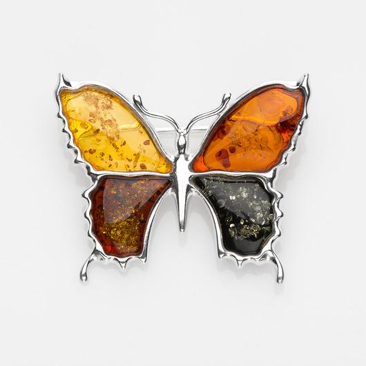 broszki Duża broszka motyl bursztynowy