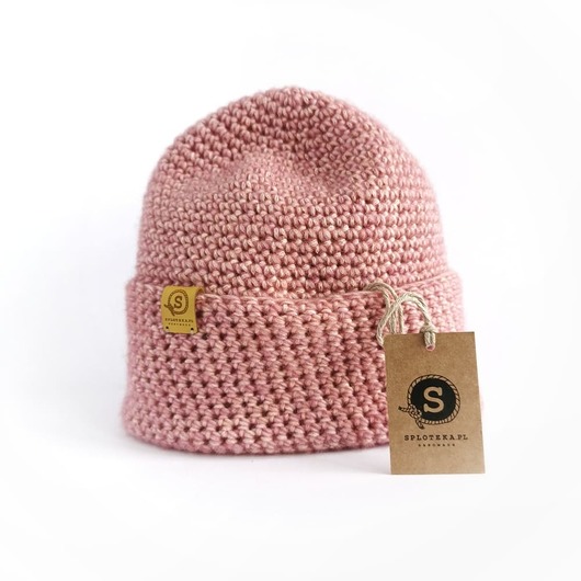 Przejściowa czapka  bawełna merino COSY różowa sploteka