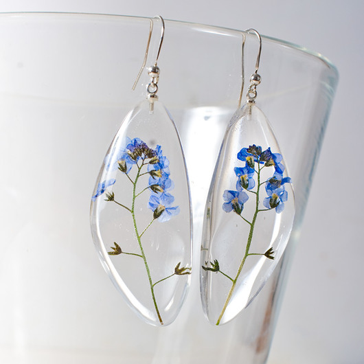 Duże kolczyki - niezapominajki, żywica, srebro So Jewelry