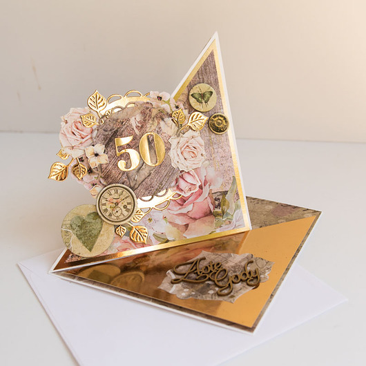 kartki scrapbooking 50 rocznica ślubu, złote gody, kartka 3d