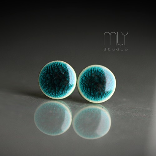 kolczyki ceramiczne Szmaragdy Spękane 16mm/stal chirurgiczna/