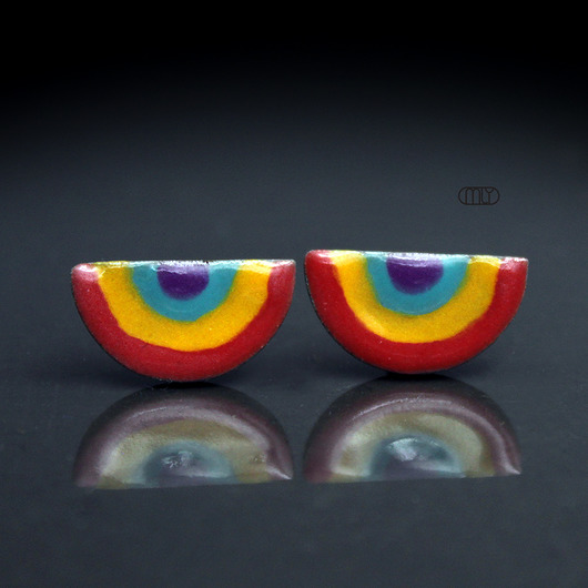 kolczyki ceramiczne Tęczowe/stal chirurgiczna/