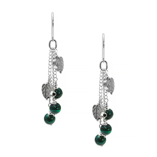 kolczyki srebrne Długie, zielone kolczyki gronka  z malachitem, SREBRO 925