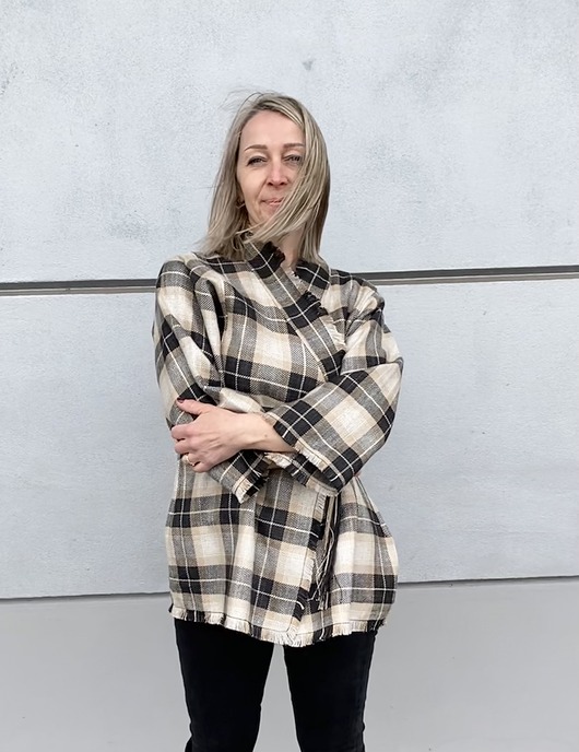 marynarki damskie Kimono w kratę, żakiet jedwab, wełna.