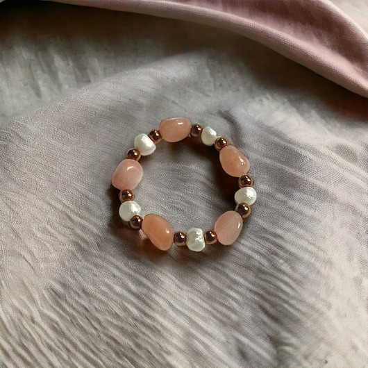 pierścionki elastyczne Pierścionek elastyczny: kamień słoneczny, perły