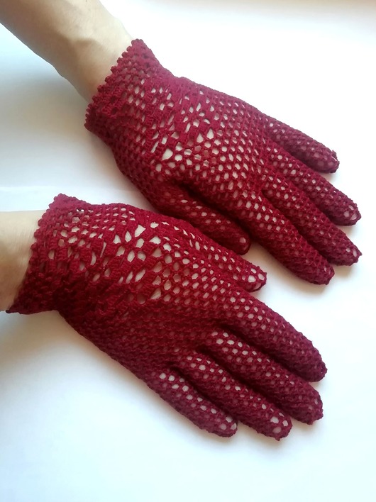 rękawiczki damskie Bordowe koronkowe rękawiczki