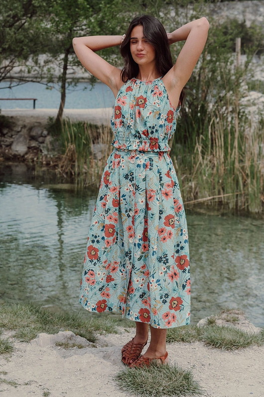 spódnice maxi Bawełniana spódnica w kwiaty, BLUE SUMMER, ZUZA