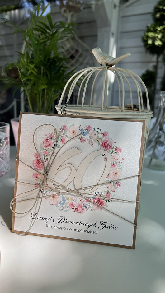kartki scrapbooking Stylowa kartka z okazji 60. rocznicy ślubu - diamentowe gody - życzenia