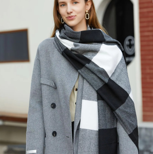 szale damskie Szalik Damski kaszmirowy wełna czarny szary biały