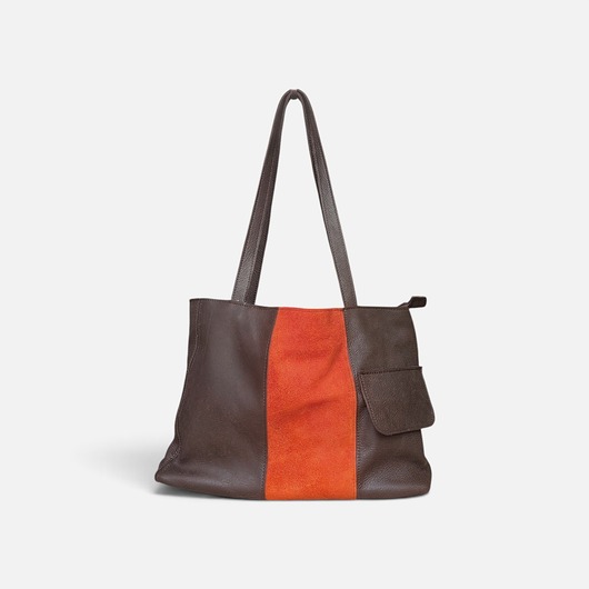 torby na ramię Shoper bag brązowa torba z pomarańczem