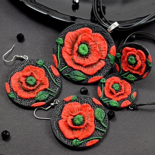 komplet biżuterii "czerwone maki" duży komplet biżuterii