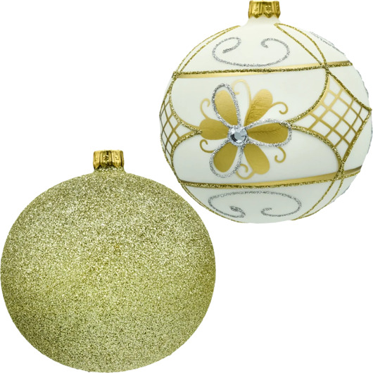 ozdoby choinkowe Bombki okrągłe: złote brokatowe i ecru