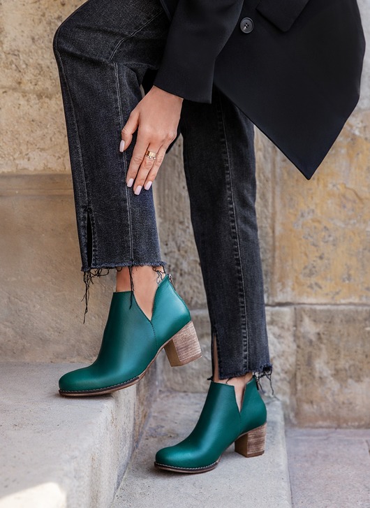 botki damskie SKÓRZANE BOTKI DO KOSTKI ZAPATO 501 ZIELONY