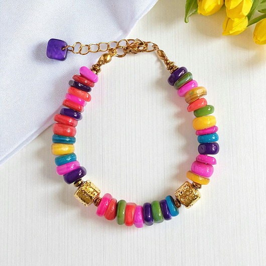 bransoletki z kamieni naturalnych BRANSOLETKA : Summer collection: złota lawa, kolorowa masa perłowa