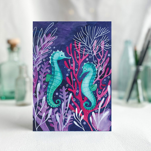 kartki okolicznościowe - wydruki Seahorses kartka okolicznościowa z kopertą i konikami morskimi