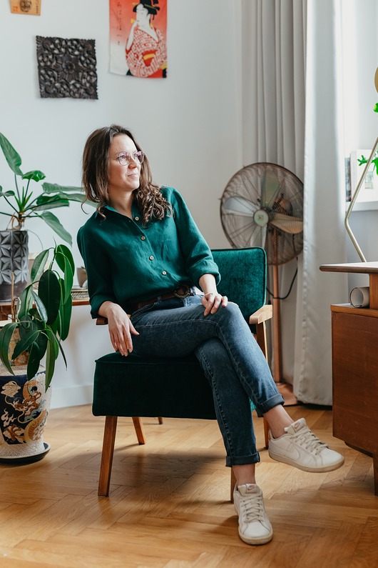 koszule damskie  Lniana koszula damska - ciemna zieleń