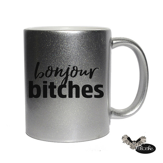 Bonjour bitches, lśniący ceramiczny kubek Sowia Aleja