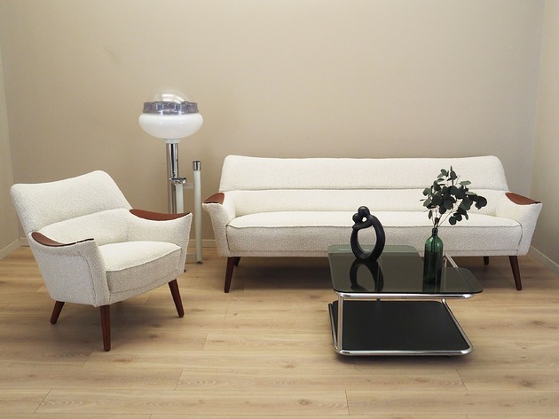 sofy i szezlongi Komplet wypoczynkowy beżowy, duński design, lata 70, produkcja: Dania