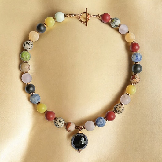 naszyjniki - inne UNIKATOWY naszyjnik : matowe kamienie z ogromną kulą onyksu