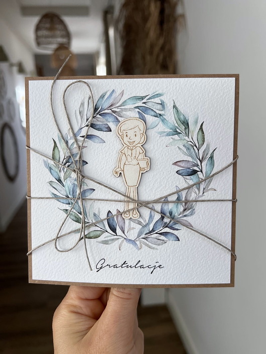 kartki scrapbooking Ręcznie robiona kartka gratulacje z okazji uzyskania absolutorium obrony prac