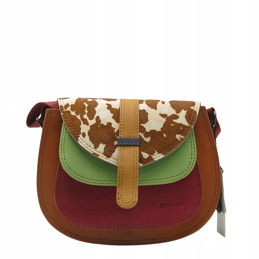 torby na ramię Torebka damska na ramię skórzana pojemna kolorowa ze skrawków eko OLIVKA