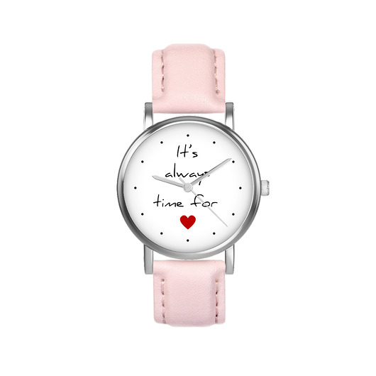 zegarki damskie Zegarek  mały - Love time - skórzany, pudrowy róż