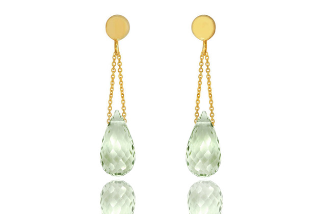 kolczyki złote Earrings Prasiolit Krople złoto 585