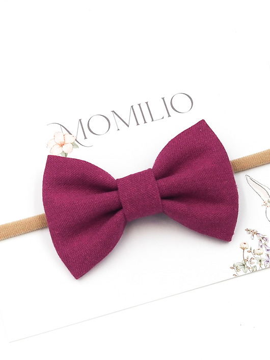 ozdoby do włosów dla dzieci Opaska do włosów kokarda z lnu  Linen Bow Amarant