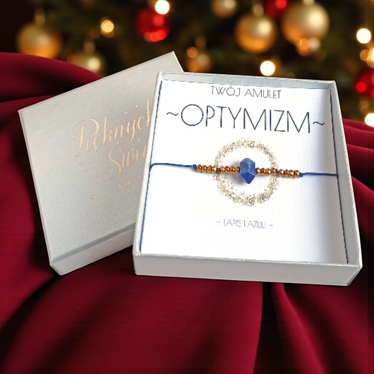 bransoletki z kamieni naturalnych Amulet - OPTYMIZM - świąteczne pudełko - lapis lazuli