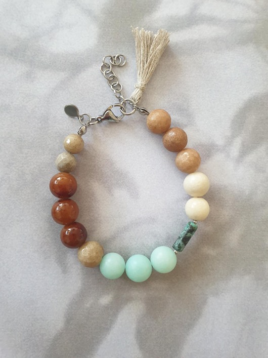 bransoletki z kamieni naturalnych Bransoletka BOHO ART jadeit, turkus, brąz, beż, krem