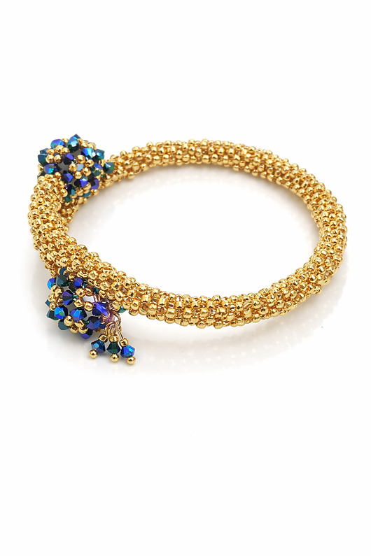 bransoletki złote Bransoletka Szafirowy Blask  koralikowa złota metaliczna