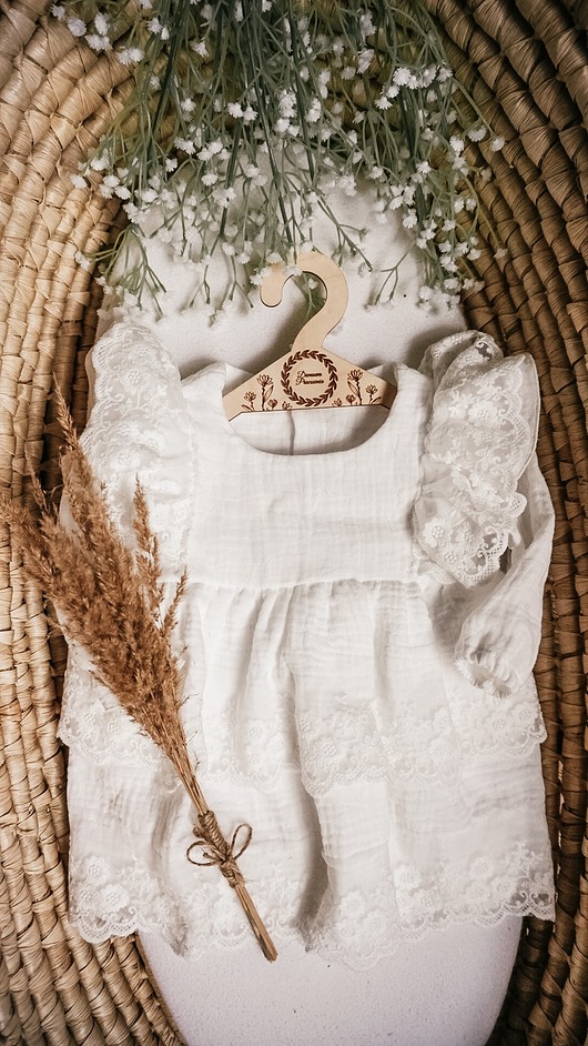 szatki, ubranie na chrzest Sukienka do chrztu chrzciny muślin boho koronka