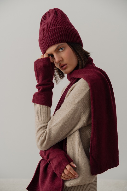 czapki damskie Czapka Merino & cashmere bordowa