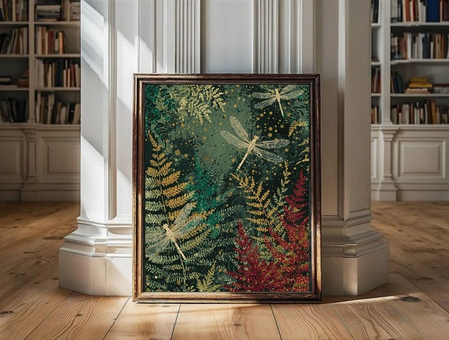 grafiki i ilustracje PLAKAT dekoracja ważka grafika leśna sztuka ścienna