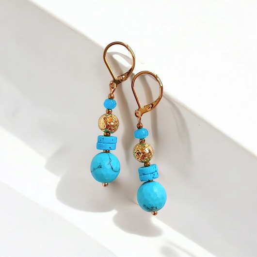 kolczyki z kamieniami LIMITOWANE kolczyki: kolekcja summer ocean: turkusowo-złote