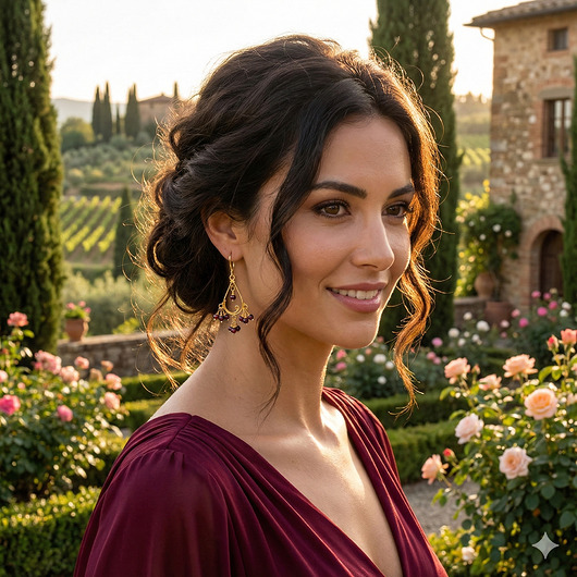 kolczyki pozłacane Ekskluzywne kolczyki pozłacane srebro 925 granaty bordowe z granatami