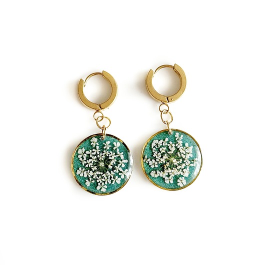 kolczyki z żywicy Kolczyki z dziką marchwią, prezent urodzinowy