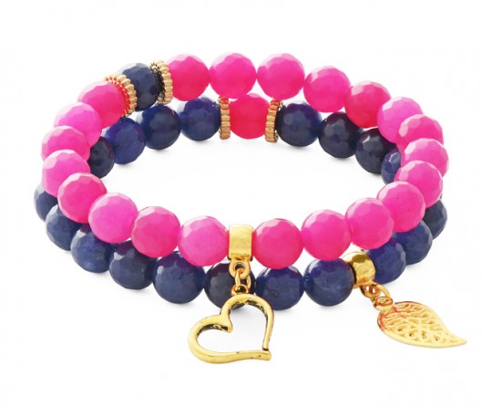 Navy blue & fuchsia jade with pendants. Lavoga