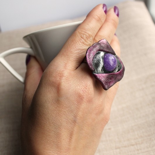 Rustic Plum - pierścionek z Jadeitem Studio Ladybird