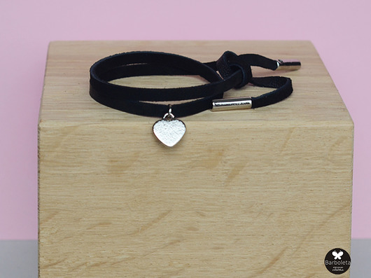 bransoletki skórzane mini black/colour silver heart love