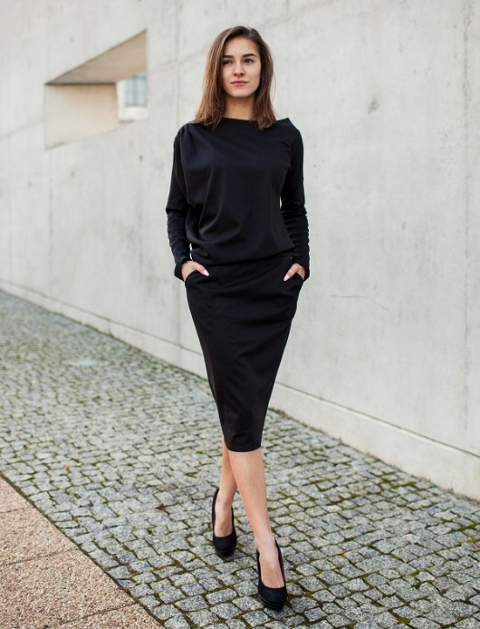 Asymetria Glamour z marszczeniem czarny Sylwia Snoch