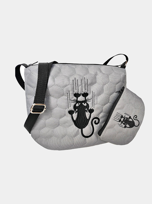 torby na ramię Szara listonoszka,  torebka z kotkiem , portfelik kotek