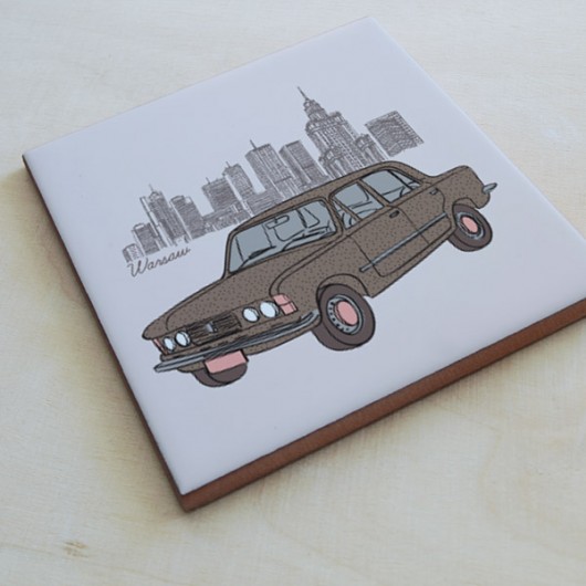 podstawka ceramiczna - Fiat 125 w brązach Ledon